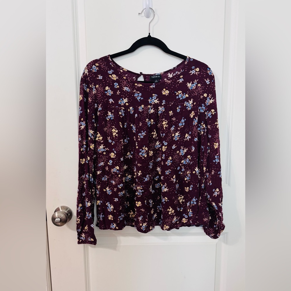 Torrid Floral Blouse in Purple and Blue